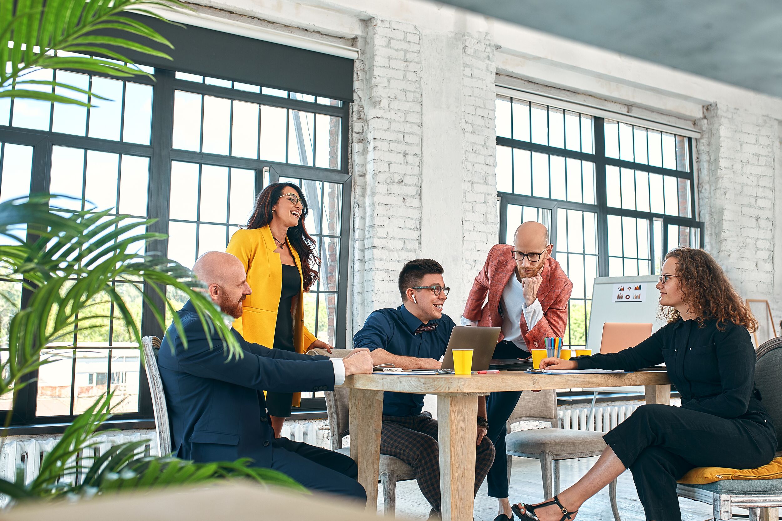 Business meeting in an office.